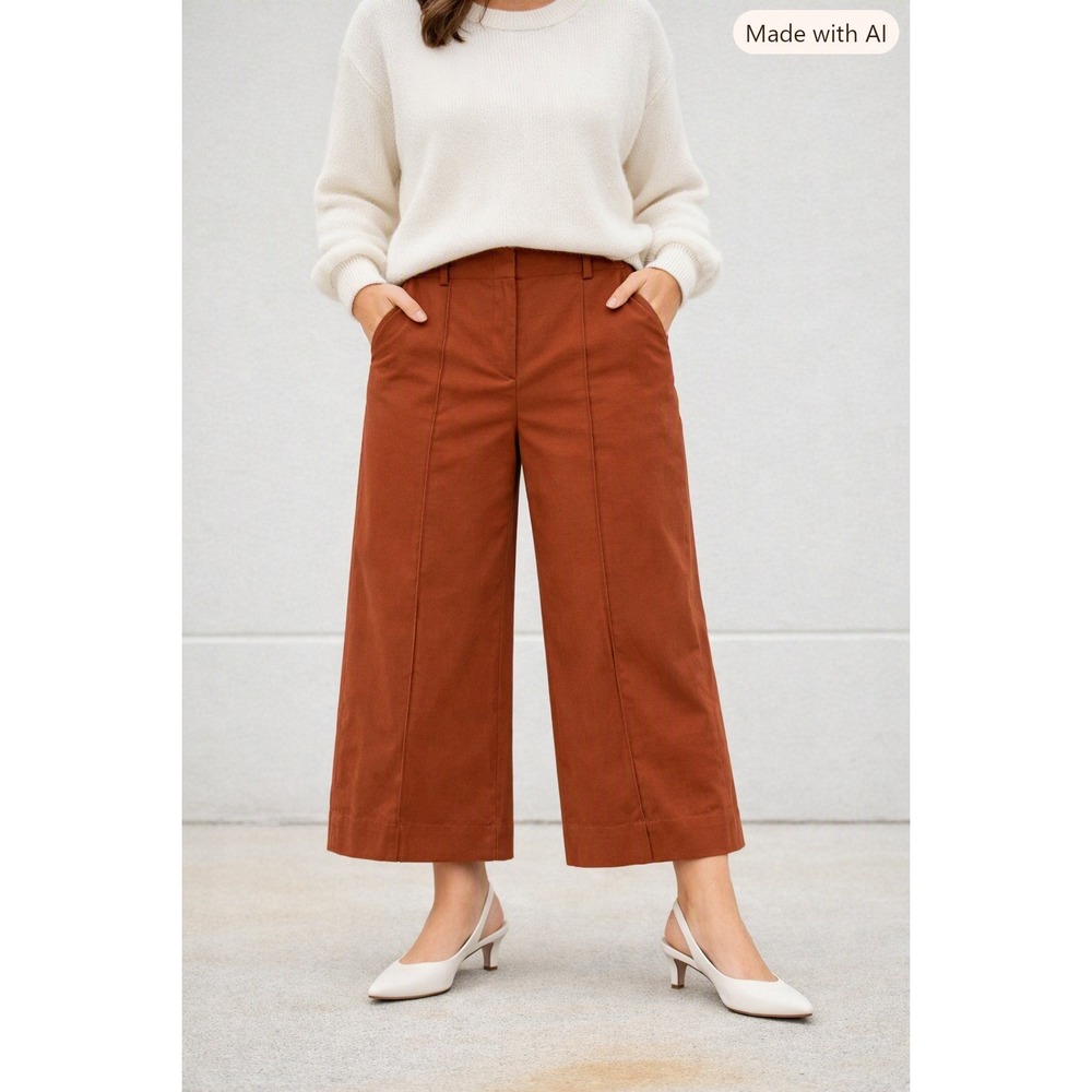 LOFT Wide Leg Pants Womens 0 Burnt Orange Cotton Blend Pleated Trouser Pockets